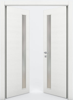 Nova 1-Lite V Braga Bianco Matrix CPL Modern Double Pre-Hung Door - Doors and Beyond