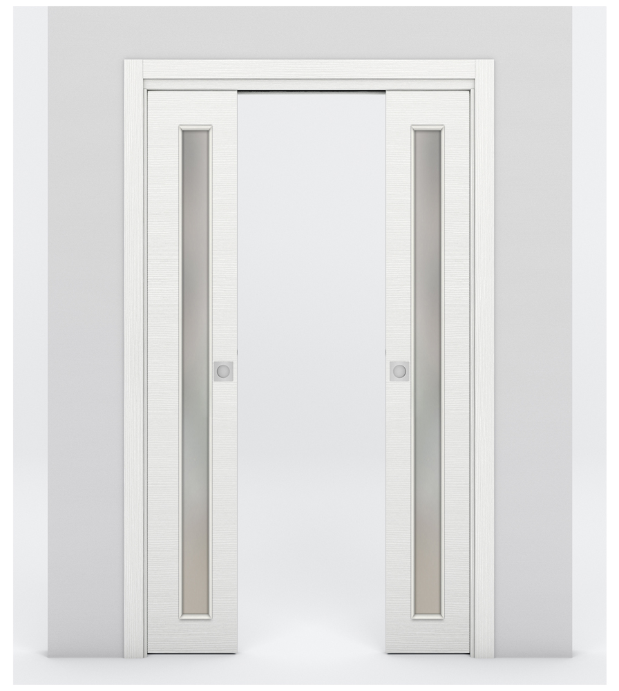 Nova 1-Lite V Braga Bianco Matrix Laminated Modern Double Pocket Door - Doors and Beyond