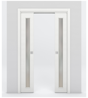 Nova 1-Lite V Braga Bianco Matrix Laminated Modern Double Pocket Door - Doors and Beyond