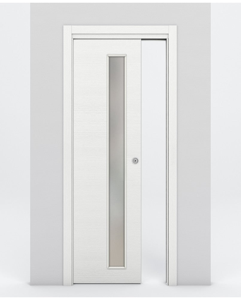 Nova 1-Lite V Braga Bianco Matrix Laminated Modern Pocket Door - Doors and Beyond