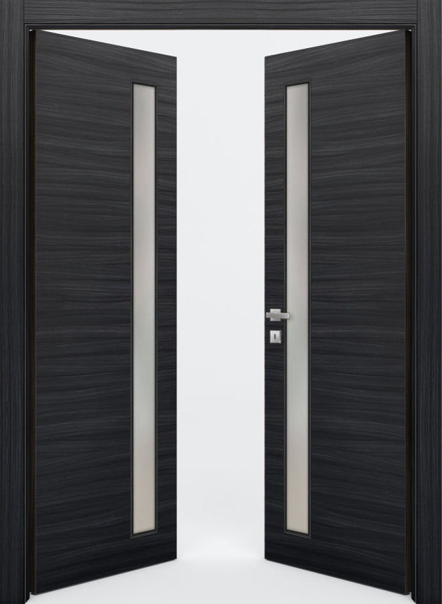 Nova 1-Lite V Braga Blu  Matrix CPL  Modern Double Pre-Hung Door - Doors and Beyond