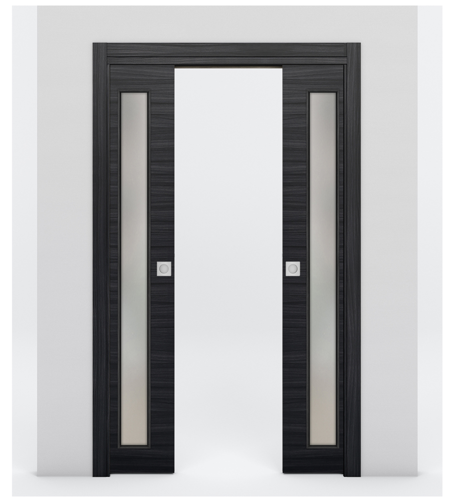 Nova 1-Lite V Braga Blu Matrix Laminated Modern Double Pocket Door - Doors and Beyond