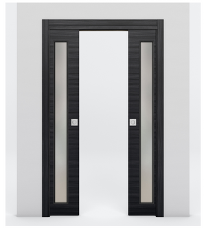 Nova 1-Lite V Braga Blu Matrix Laminated Modern Double Pocket Door - Doors and Beyond