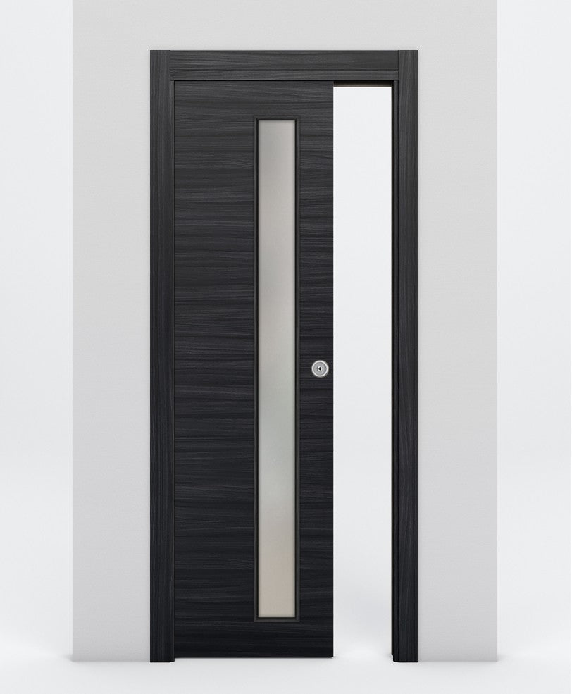Nova 1-Lite V Braga Blu Matrix Laminated Modern Pocket Door - Doors and Beyond