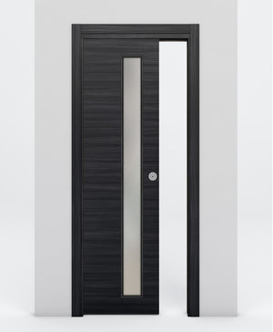 Nova 1-Lite V Braga Blu Matrix Laminated Modern Pocket Door - Doors and Beyond