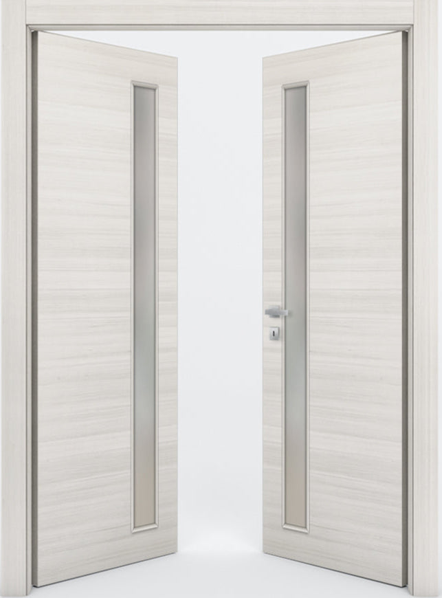 Nova 1-Lite V Braga  Crema Matrix CPL  Modern Double Pre-Hung Door - Doors and Beyond