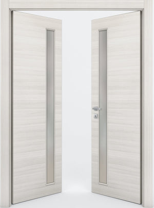 Nova 1-Lite V Braga  Crema Matrix CPL  Modern Double Pre-Hung Door - Doors and Beyond