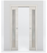 Nova 1-Lite V Braga Crema Matrix Laminated Modern Double Pocket Door - Doors and Beyond