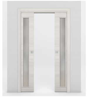 Nova 1-Lite V Braga Crema Matrix Laminated Modern Double Pocket Door - Doors and Beyond