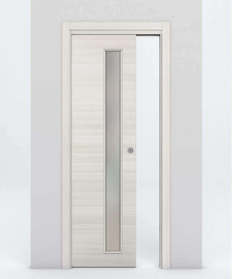 Nova 1-Lite V Braga Crema Matrix Laminated Modern Pocket Door - Doors and Beyond