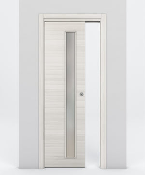 Nova 1-Lite V Braga Crema Matrix Laminated Modern Pocket Door - Doors and Beyond