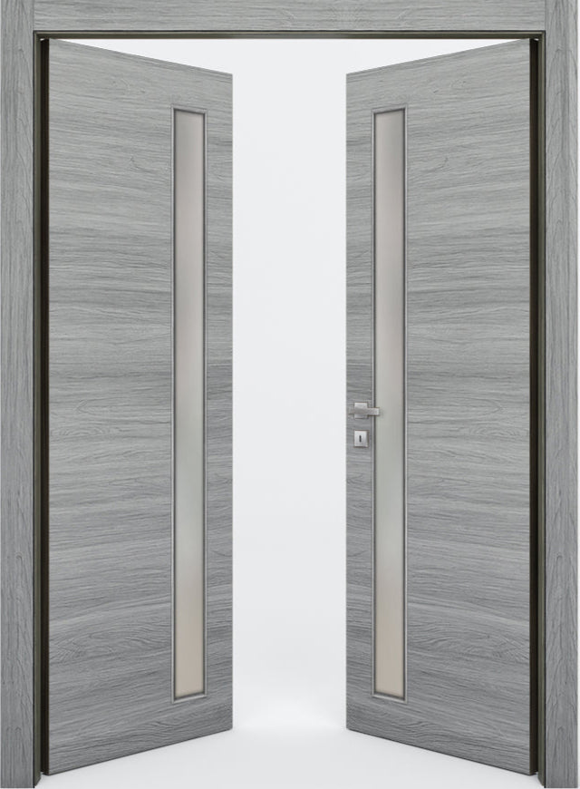 Nova 1-Lite V Braga Olmo Matrix CPL  Modern Double Pre-Hung Door - Doors and Beyond