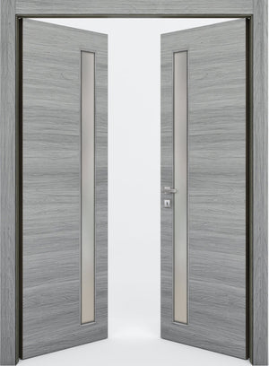 Nova 1-Lite V Braga Olmo Matrix CPL  Modern Double Pre-Hung Door - Doors and Beyond