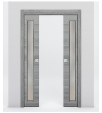 Nova 1-Lite V Braga Olmo Matrix Laminated Modern Double Pocket Door - Doors and Beyond