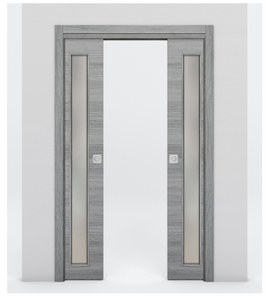 Nova 1-Lite V Braga Olmo Matrix Laminated Modern Double Pocket Door - Doors and Beyond