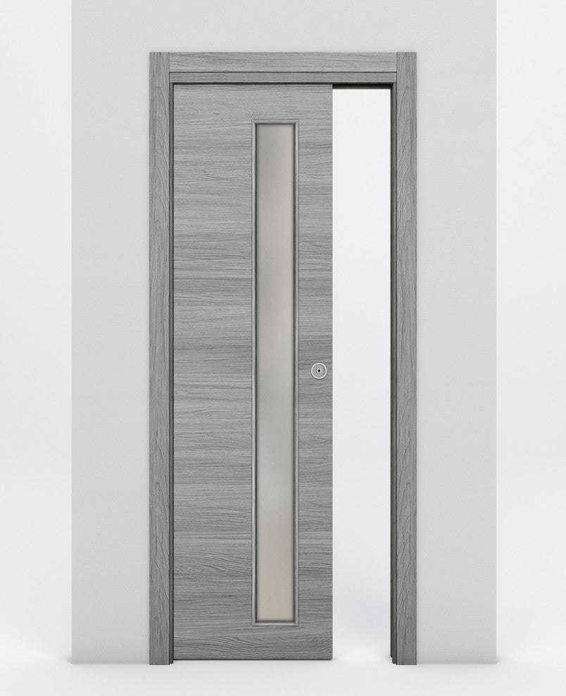 Nova 1-Lite V Braga Olmo Matrix Laminated Modern Pocket Door - Doors and Beyond