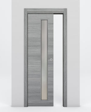 Nova 1-Lite V Braga Olmo Matrix Laminated Modern Pocket Door - Doors and Beyond
