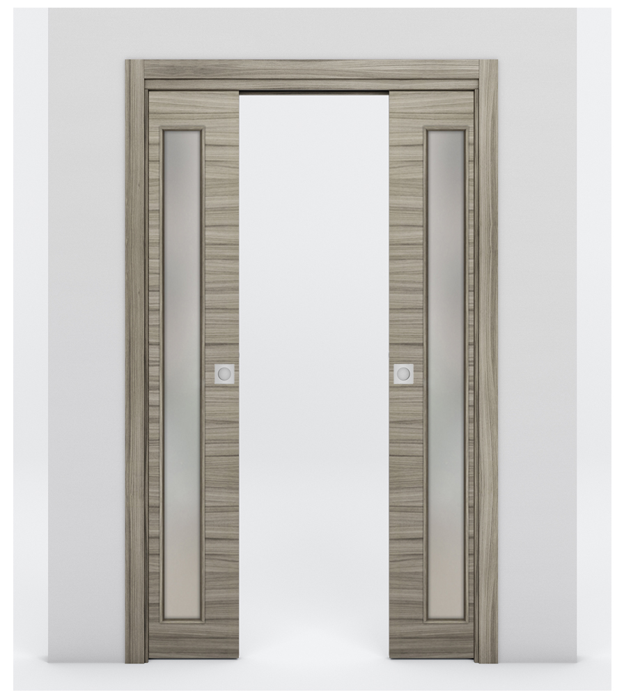 Nova 1-Lite V Braga Palissandro Matrix Laminated Modern Double Pocket Door - Doors and Beyond