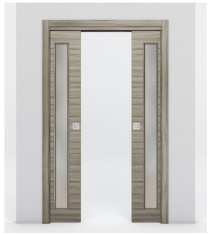 Nova 1-Lite V Braga Palissandro Matrix Laminated Modern Double Pocket Door - Doors and Beyond