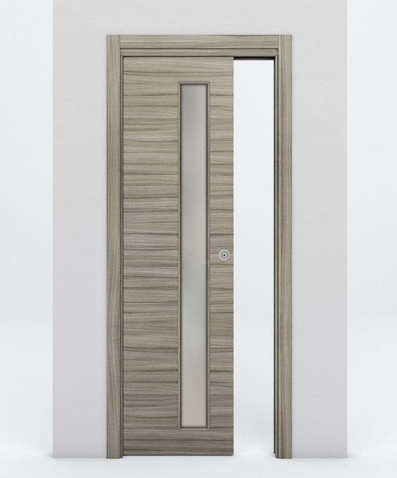 Nova 1-Lite V Braga Palissandro Matrix Laminated Modern Pocket Door - Doors and Beyond