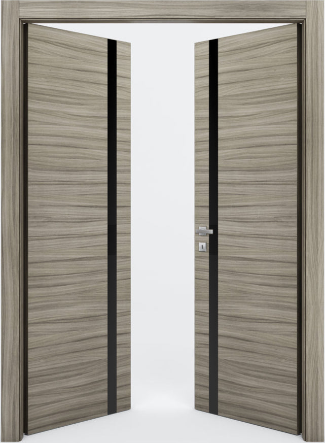 Nova 1G Braga Palissandro  Matrix CPL  Modern Double Pre-Hung Door - Doors and Beyond