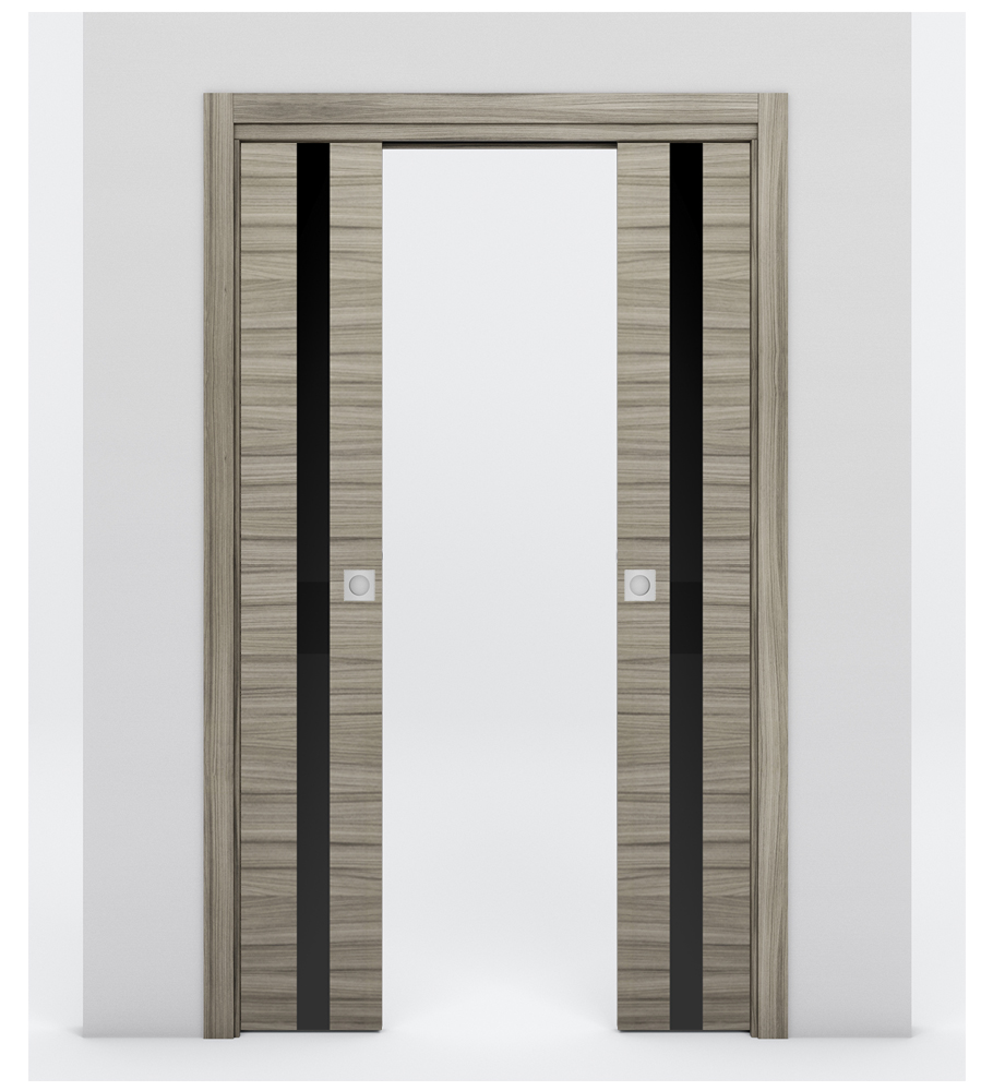 Nova 1G Braga Palissandro Matrix Laminated Modern Double Pocket Door - Doors and Beyond