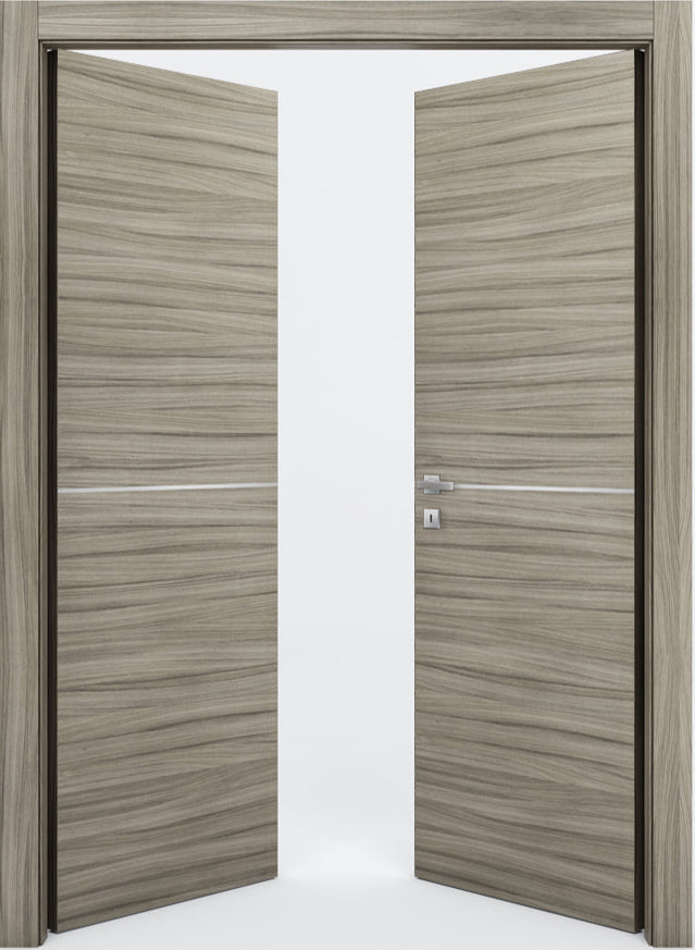 Nova 1H Braga Palissandro  Matrix CPL  Modern Double Pre-Hung Door - Doors and Beyond
