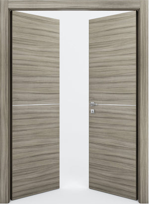 Nova 1H Braga Palissandro  Matrix CPL  Modern Double Pre-Hung Door - Doors and Beyond