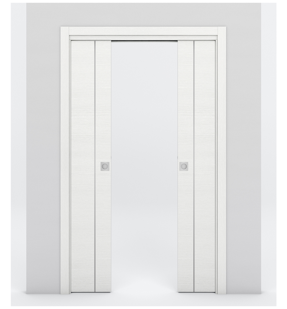 Nova 1V Braga Bianco Matrix Laminated Modern Double Pocket Door - Doors and Beyond