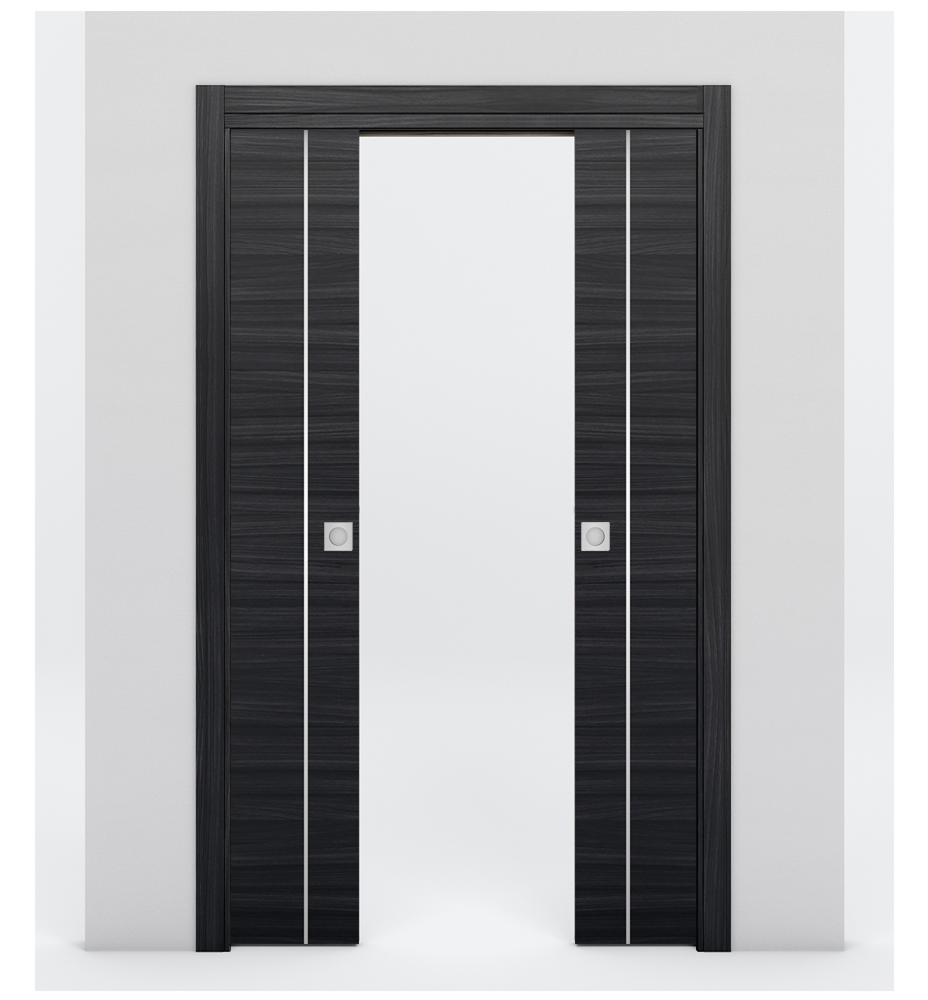 Nova 1V Braga Blu Matrix Laminated Modern Double Pocket Door - Doors and Beyond