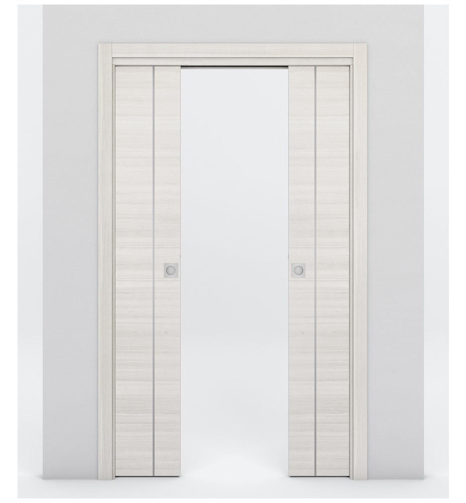 Nova 1V Braga Crema Matrix Laminated Modern Double Pocket Door - Doors and Beyond
