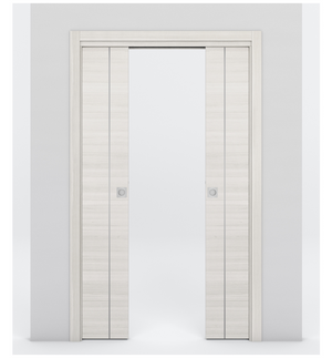 Nova 1V Braga Crema Matrix Laminated Modern Double Pocket Door - Doors and Beyond