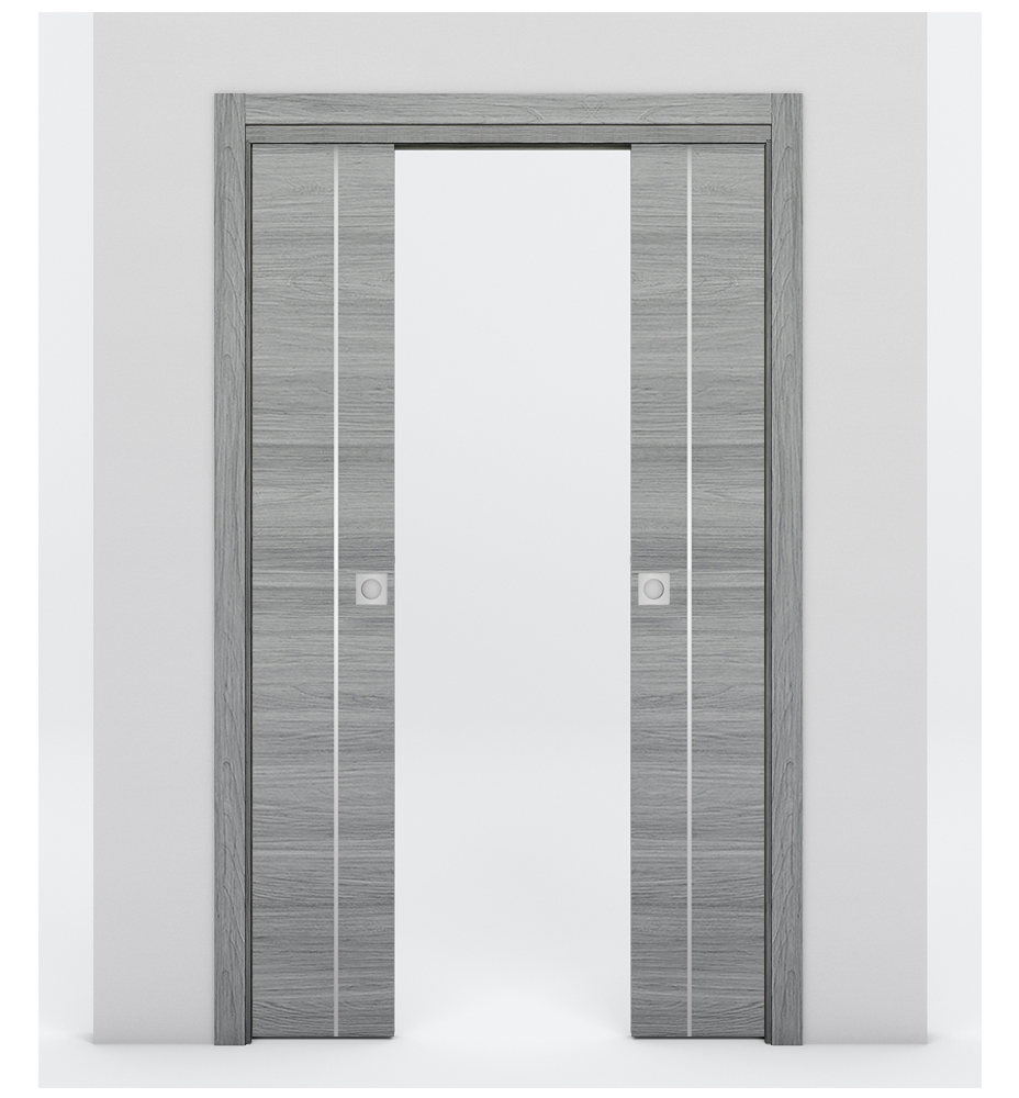 Nova 1V Braga Olmo Matrix Laminated Modern Double Pocket Door - Doors and Beyond