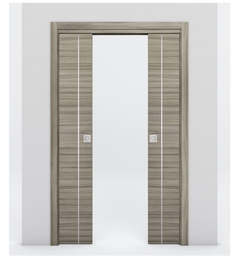 Nova 1V Braga Palissandro Matrix Laminated Modern Double Pocket Door - Doors and Beyond