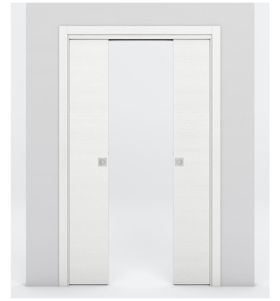 Nova 1VR Braga Bianco Matrix Laminated Modern Double Pocket Door - Doors and Beyond