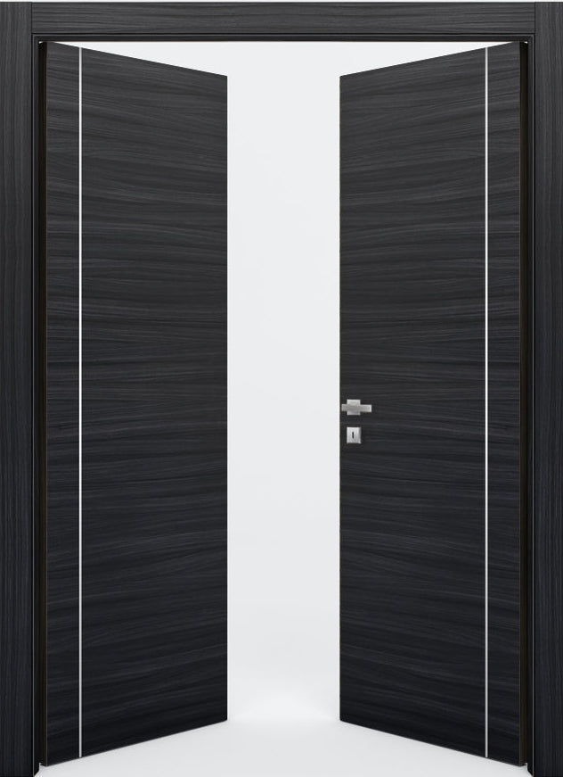 Nova 1VR Braga Blu  Matrix CPL  Modern Double Pre-Hung Door - Doors and Beyond