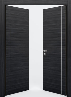 Nova 1VR Braga Blu  Matrix CPL  Modern Double Pre-Hung Door - Doors and Beyond