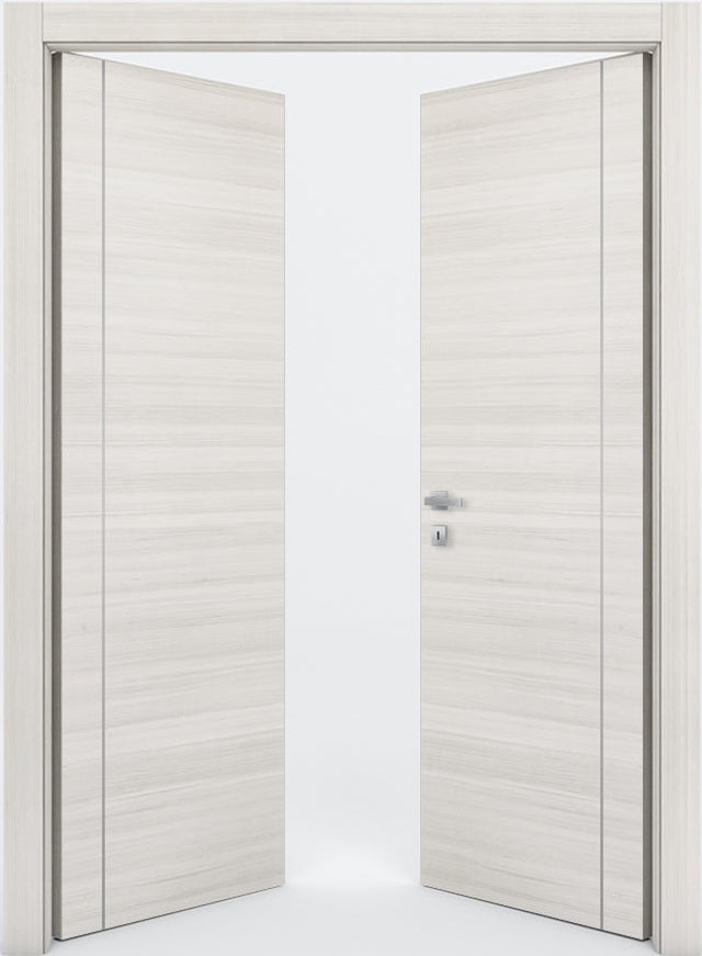 Nova 1VR Braga Crema Matrix CPL  Modern Double Pre-Hung Door - Doors and Beyond