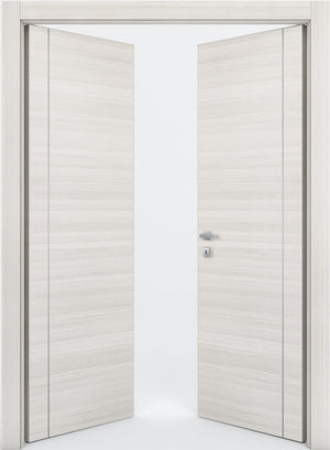 Nova 1VR Braga Crema Matrix CPL  Modern Double Pre-Hung Door - Doors and Beyond
