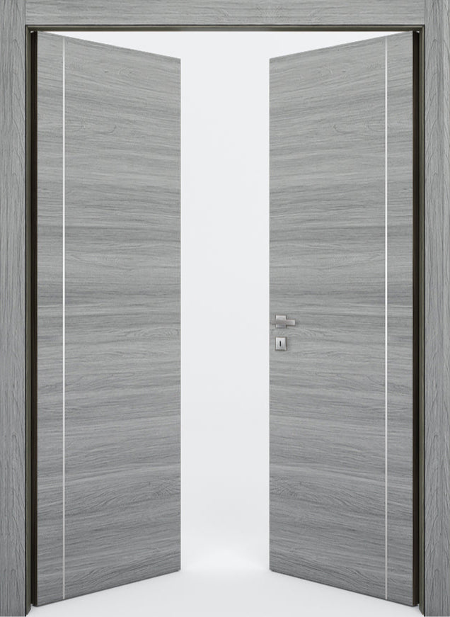 Nova 1VR Braga Olmo Matrix CPL  Modern Double Pre-Hung Door - Doors and Beyond