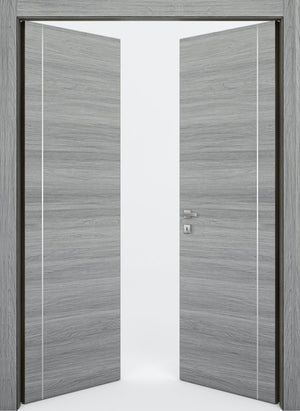 Nova 1VR Braga Olmo Matrix CPL  Modern Double Pre-Hung Door - Doors and Beyond