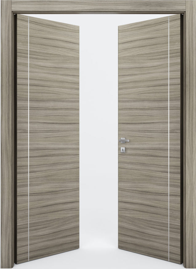 Nova 1VR Braga Palissandro  Matrix CPL  Modern Double Pre-Hung Door - Doors and Beyond
