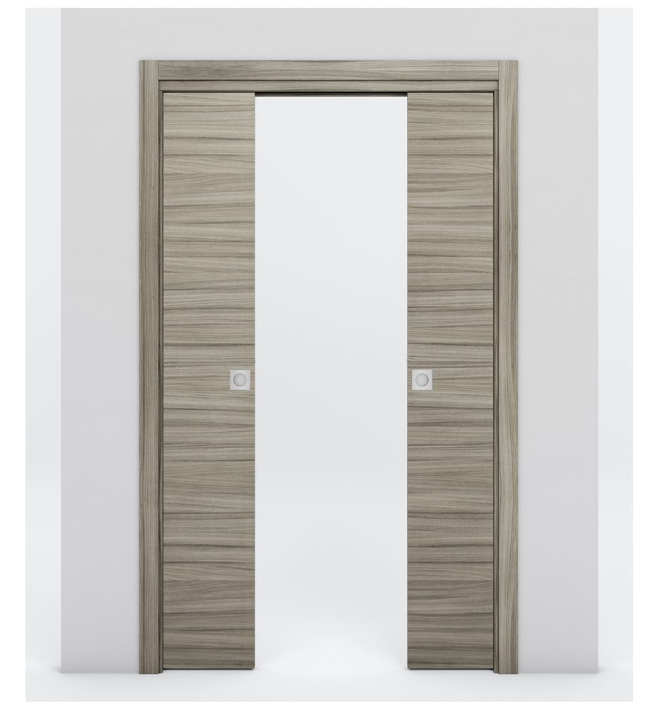 Nova 1VR Braga Palissandro Matrix Laminated Modern Double Pocket Door - Doors and Beyond