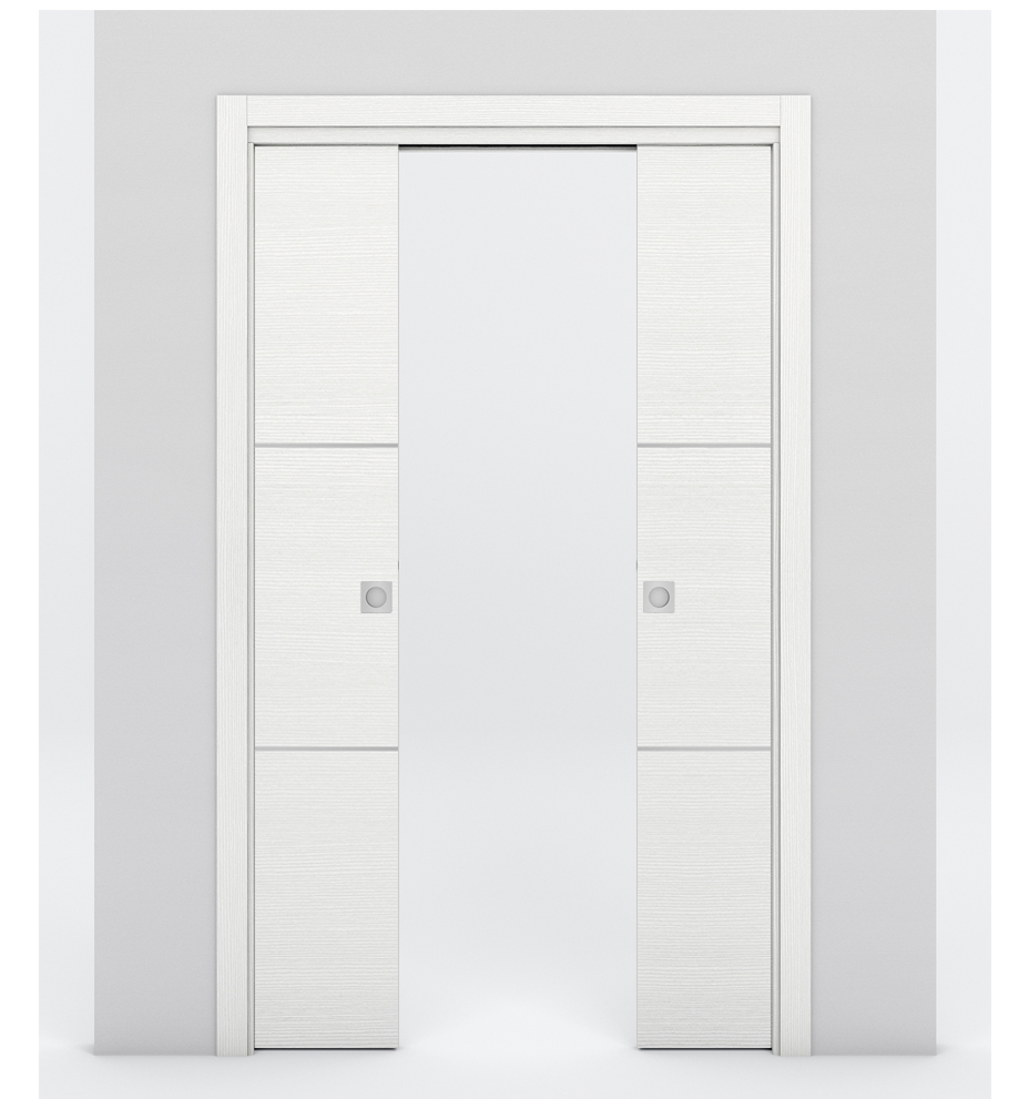 Nova 2H Braga Bianco Matrix Laminated Modern Double Pocket Door - Doors and Beyond