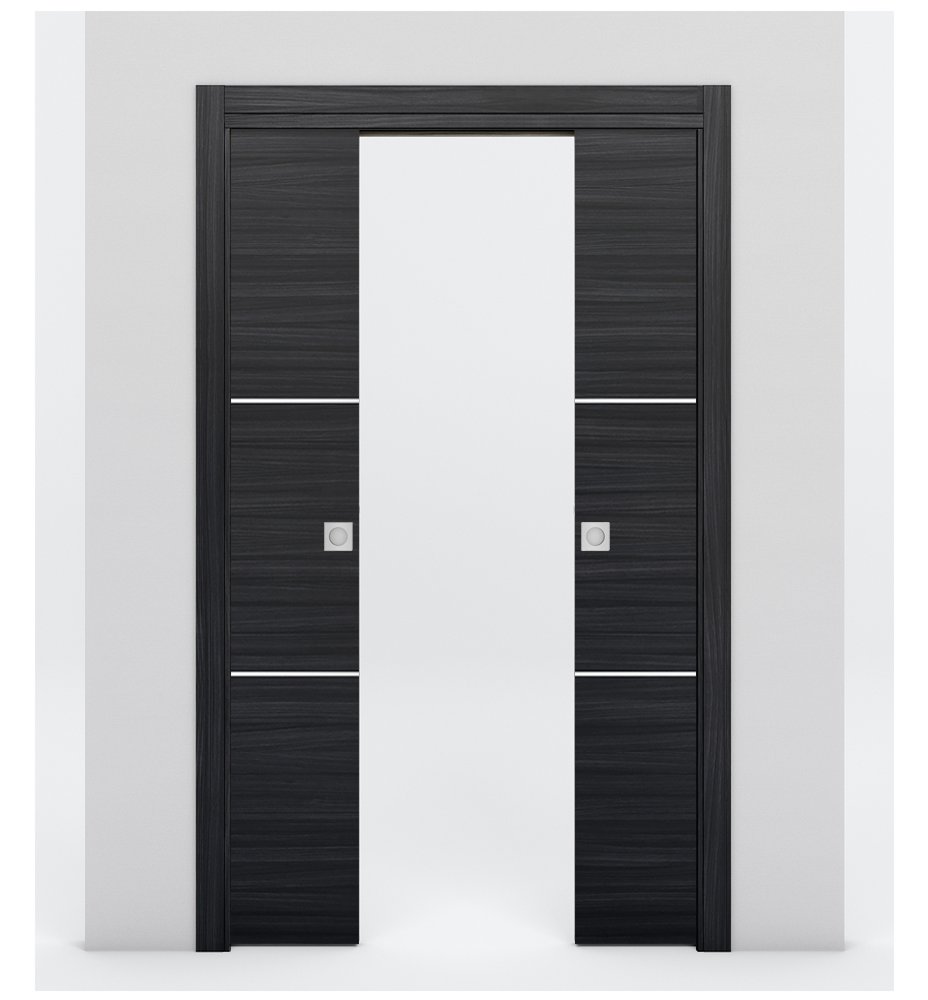 Nova 2H Braga Blu Matrix Laminated Modern Double Pocket Door - Doors and Beyond