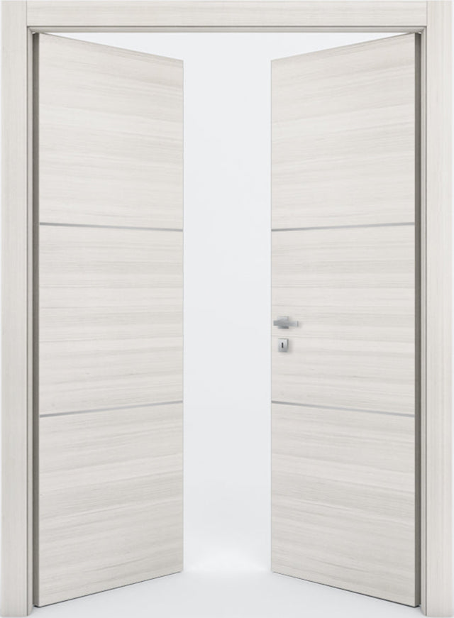 Nova 2H Braga Crema Matrix CPL  Modern Double Pre-Hung Door - Doors and Beyond