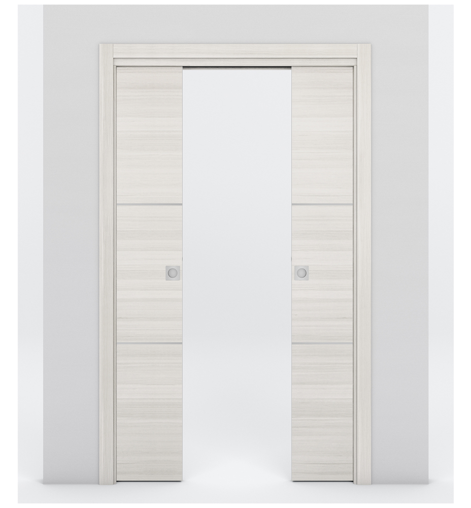 Nova 2H Braga Crema Matrix Laminated Modern Double Pocket Door - Doors and Beyond