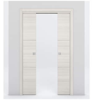 Nova 2H Braga Crema Matrix Laminated Modern Double Pocket Door - Doors and Beyond