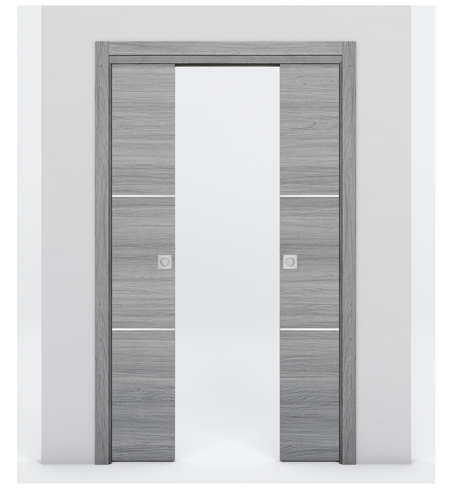 Nova 2H Braga Olmo Matrix Laminated Modern Double Pocket Door - Doors and Beyond