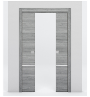 Nova 2H Braga Olmo Matrix Laminated Modern Double Pocket Door - Doors and Beyond